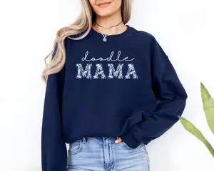 Floral Doodle Mama Sweatshirt - Golden Doodle Mom Crewneck, Toile de Jouy, Doodle Lover Gift for Dog Owner Cotton Fabric