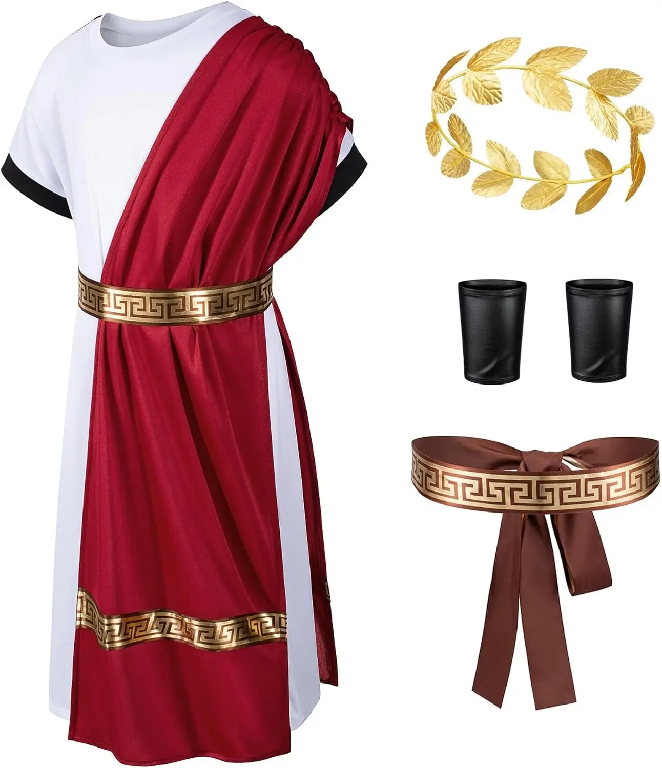 Kids Toga Costume Roman Robe Greek God Outfit for Halloween Cosplay with Complete Accessories Set