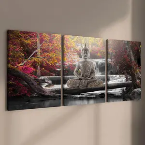 Buddha Statues Pattern Canvas Painting with Frame, 3 Counts/set Art Wooden Framed Canvas Painting, Wall Art Decor for Living Room Bedroom Office