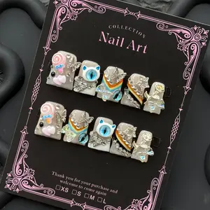 Y2K 10-Piece Handmade Press-On Nails, Medium-Length Square Shape, Metallic Finish, Perfect for Women, Events, and Everyday Wear, Stylish Acrylic Nails