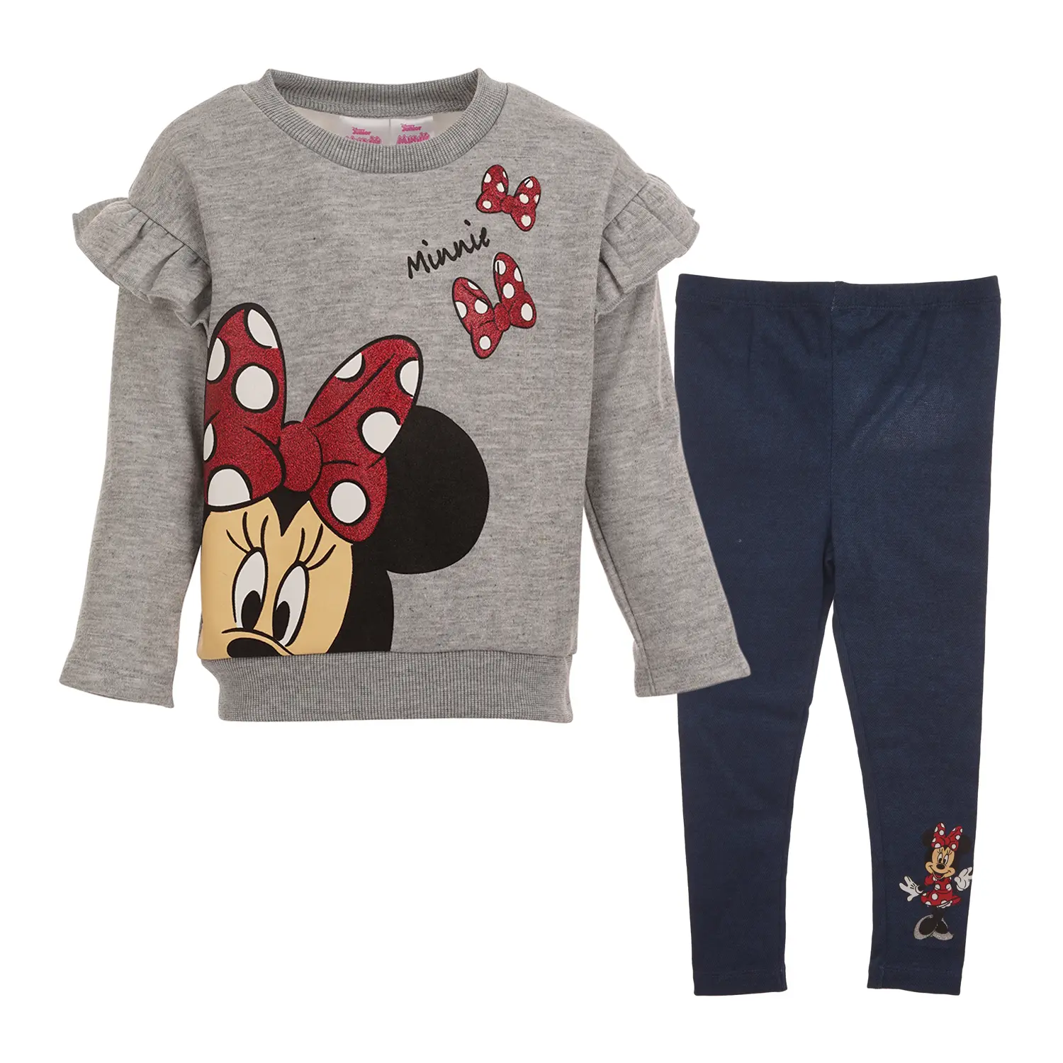 Disney Minnie Mouse Girls' 2-Piece Round Neck Fleece Sweatshirt & Elastic Waistband Leggings Set, Toddler to Big Kid, Yes, Graphic, 2T, 4T, 3T
