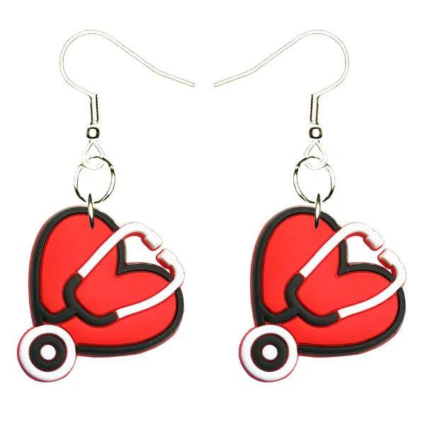 Medical Heart Earrings Hypoallergenic Silver Plated Fishhooks Yazzle Dazzle Doctor Nurse EMT First Responder First Aid Kit Stethoscope