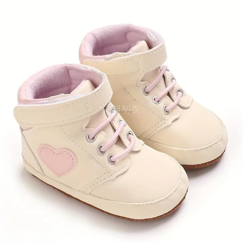 New ✨           High-Top Baby Sneakers 0-12 Months - Ultra Soft Rubber Sole + 1/3 Flex Design |           Star & Heart Prints |           US 1-4 (First Walkers) |           Indoor/Outdoor Toddler Shoes