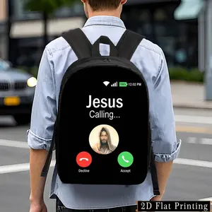 Funny Jesus Calling Phone Design Backpack - Lightweight Large Capacity School Bag, Black Backpack with Adjustable Strap & Zipper Closure for College, Travel, Everyday Commute