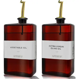 Olive Oil Dispenser Bottle for Kitchen - 11.8oz Dark Glass UV Protection, Oil and Vinegar Dispenser Set, Drip-Free Pourer, Kitchen Essential, 11.8oz, Set of 2