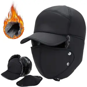 Thermal Fur Lined Trapper Hat for Men, Winter Essentials Warm Hat, Furry Trapper Hat with Ear Flaps and Mask Cozy Multifunctional Windproof