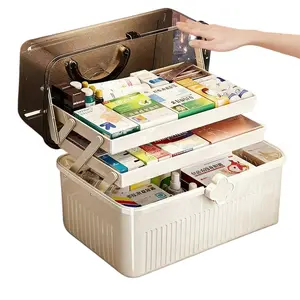 One large-capacity three-layer medicine storage box (29.5cm/11.6in & 20.5cm/8in) with handle; portable first-aid kit organizer. Suitable for home, office, and travel. An essential for family organizations, schools, dormitories, travel, RVs, and ideal gift
