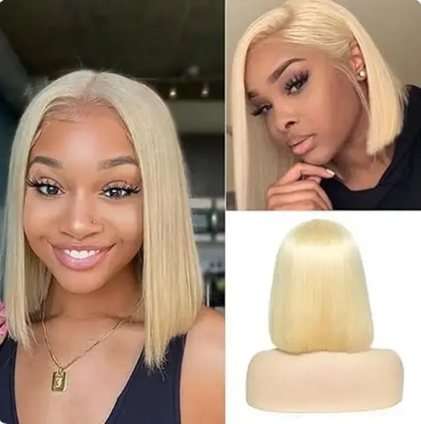 613 Blonde Human Hair Bob Wig, 613 Lace Front Wig, Short Curly Pixie Cut Human Hair Wig, 13×4 Lace Front Bob Wig with Pre-Plucked Hairline and Baby Hair, 100% Density, 613 Short Bob Wig for Women, 10-16 Inch, Natural Realistic Hairline.