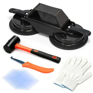 Floor Gap Fixer Tool with Suction Cup, Heavy Duty Floor Gap Repair Kit for Laminate, Floating, LVP, Vinyl Plank & Hardwood Flooring, Includes Rubber Mallet, Scrape, Gloves & 6  Pads
