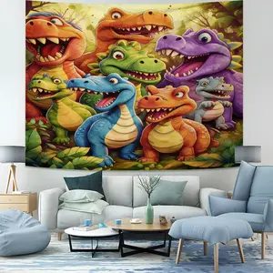 Colorful Cartoon Dinosaur Family Wall Tapestry – Fun Dino Decor for Kids' Bedroom & Playroom,Photo Backdrop for Kids' Birthday Parties & Dinosaur-Themed Events,Perfect Birthday Gift for Boys, Toddlers & Dinosaur Enthusiasts, Tapestry Wall Mural