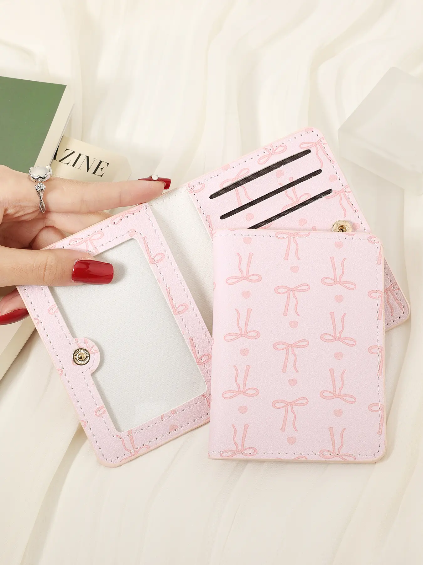 New cute bow print Casual card holder ultra-thin, lightweight, portable cash, ID card, credit card, Card Slots Pocket, coin pocket wallet Coin Purse