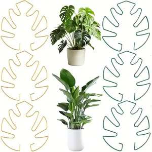 3-Piece set of gold/green plant stem supports for Malay tiger vine and features a unique clamping design to stabilize houseplants. Made of iron, these supports are perfect for ivy climbing plants and feature a turtle shell bamboo pattern design