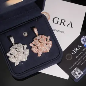 [ICE HUE]18K Gold Vacuum Plated S925 with 5A+ Sri Lanka Moissanite Hip Hop Dollar Sign Pendant Unisex Trendy Jewelry Gift Idea Includes Free Copper Necklace