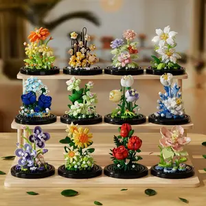 Tiny Building Blocks  Artificial Flower Micro Particle Assembly and Insertion Toy for Christmas Festive Decoration Fade-Resistant Display Case Gift Festive Iris Tiny Block Flower DIY Set
