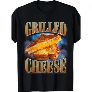 Men'S Funny Grilled Cheese Meme T-Shirt - Retro 90s Vintage Graphic Tee with "GRILLED CHEESE" Lettering & Toast Design - Soft Breathable Fabric, Regular Fit Casual Shirt for Food Lovers, Novelty Gift Idea (), Humorous Apparel, Quirky Fashion