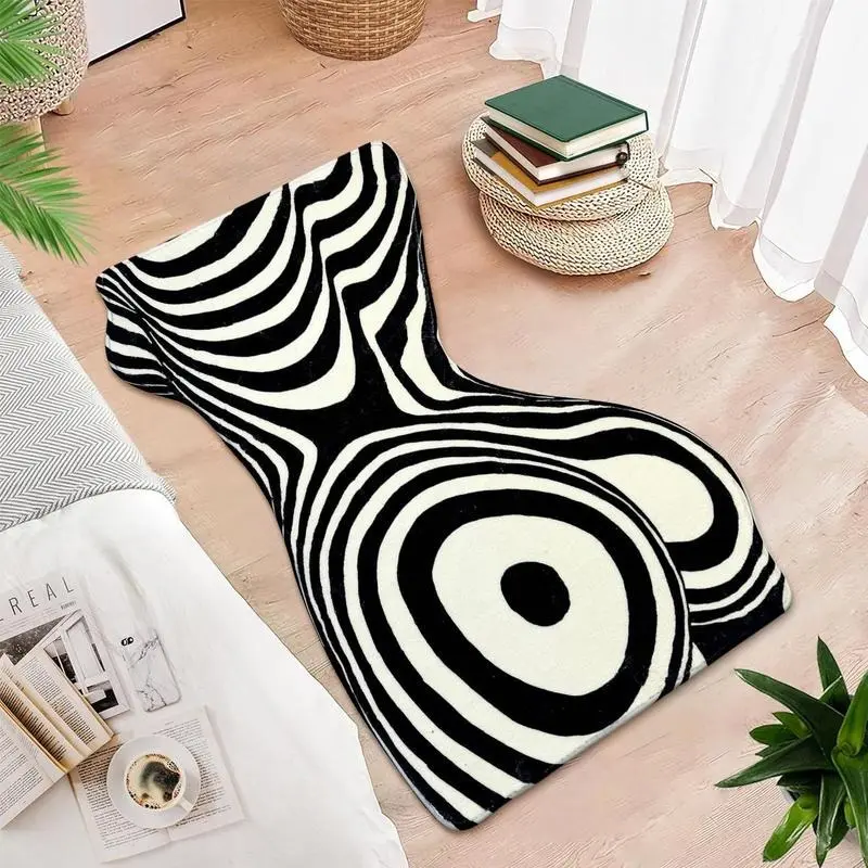 Fashion Vintage Striped Abstract Rug, Bedroom Bedside Mat, Modern Nordic Style Carpet, Soft Comfortable Plush Foot Pad, Home Decorative Rug, Home Decor Rugs, Fluffy Rug, Abstract Area Rugs, Soft Indoor Rugs