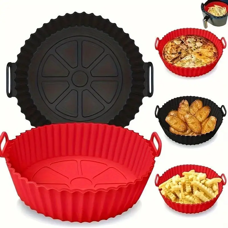 Silicone Round Air Fryer Liner, 2 Counts Thickened Air Fryer Basket Liner, Reusable Non-stick Baking Tray, Kitchen Baking Utensils, Kitchen Accessorie