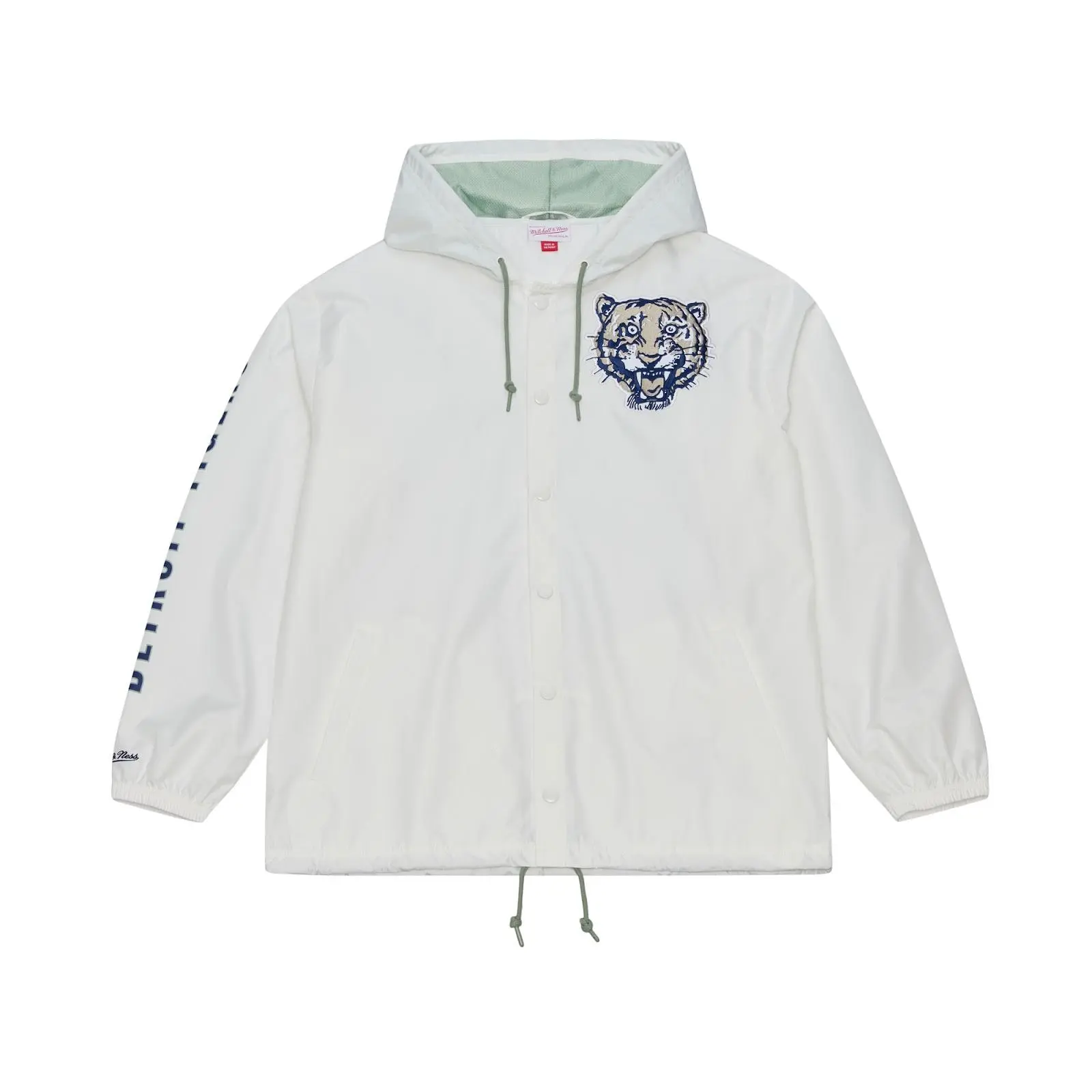 Detroit Tigers White Yacht Rock Coaches Full-Snap Hooded Windbreaker Jacket MLB Throwback Sweatshirt Fleece Vintage Fan Gear Mitchell & Ness