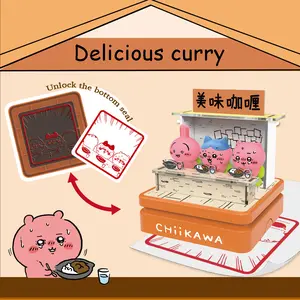 MINISO Chiikawa Combination Scene Stamp Series Spicy Curry Building Blocks, Official Authentic Kawaii Collectible Toys, Creative DIY Assemble Playset with Stamp Function, Cute Cartoon Desk Decor, Perfect Gift for Anime Fans & Kids