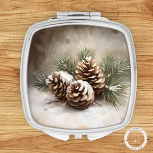 Vintage Pinecone Compact Mirror - Rustic Christmas Gift
