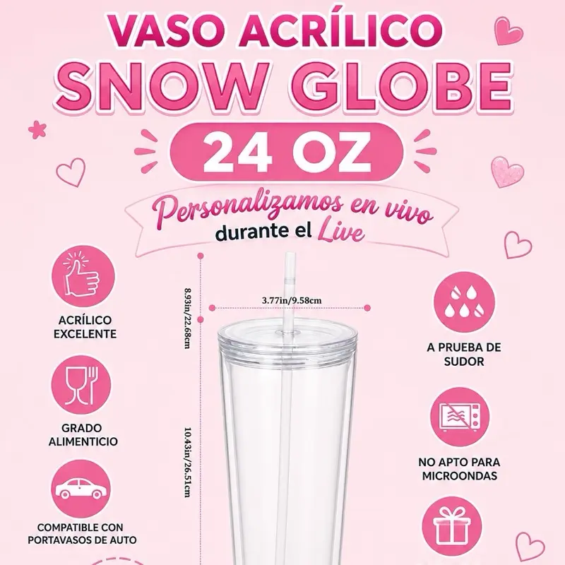 Vaso acrílico snow globe 24oz personalizado en live