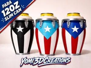 Puerto Rican Flag Conga Style 12oz Slim Can Cooler | Boricua Drink Cozie