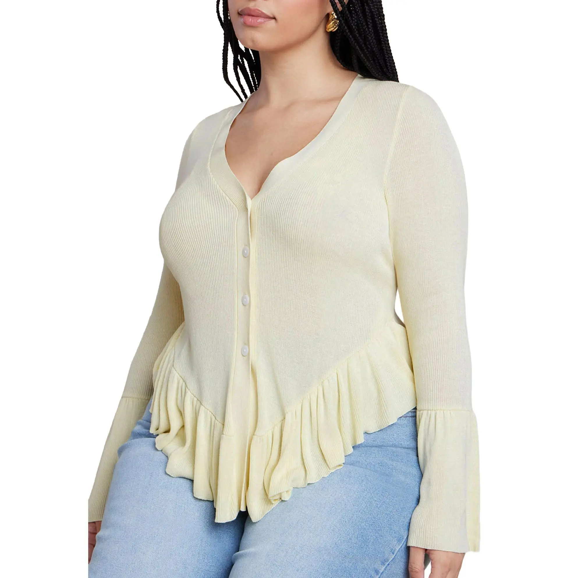 ELOQUII Women's Plus Size Ruffle Cardigan