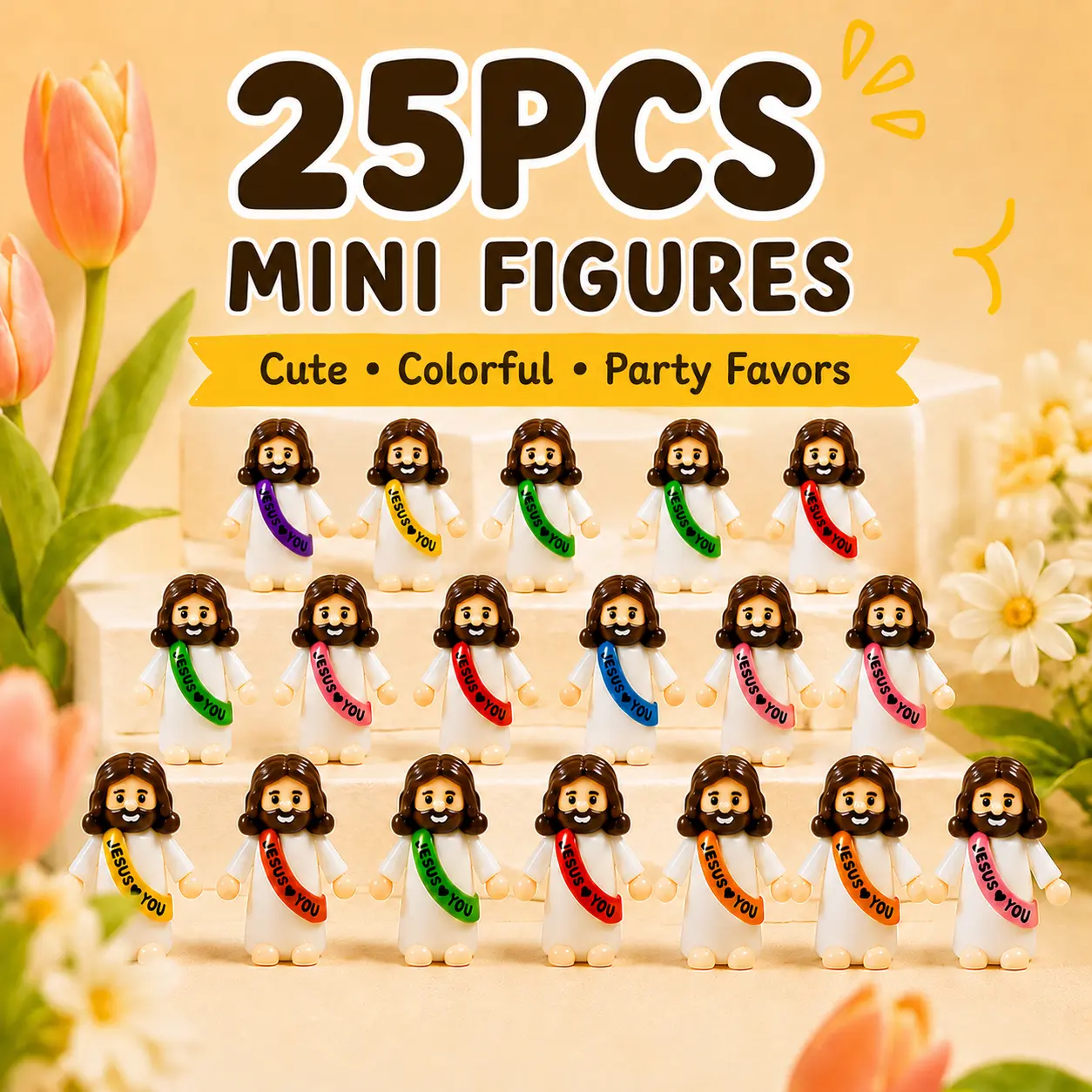 【Peace & Love】25 Pcs Mini Jesus Figures Original Design Decor Easter Egg Stuffers - Cute Jesus Ornaments Toys Christmas Decorations Tradition Religious Party Favors Sunday School Baptism Gifts  Celebrate Random Colors