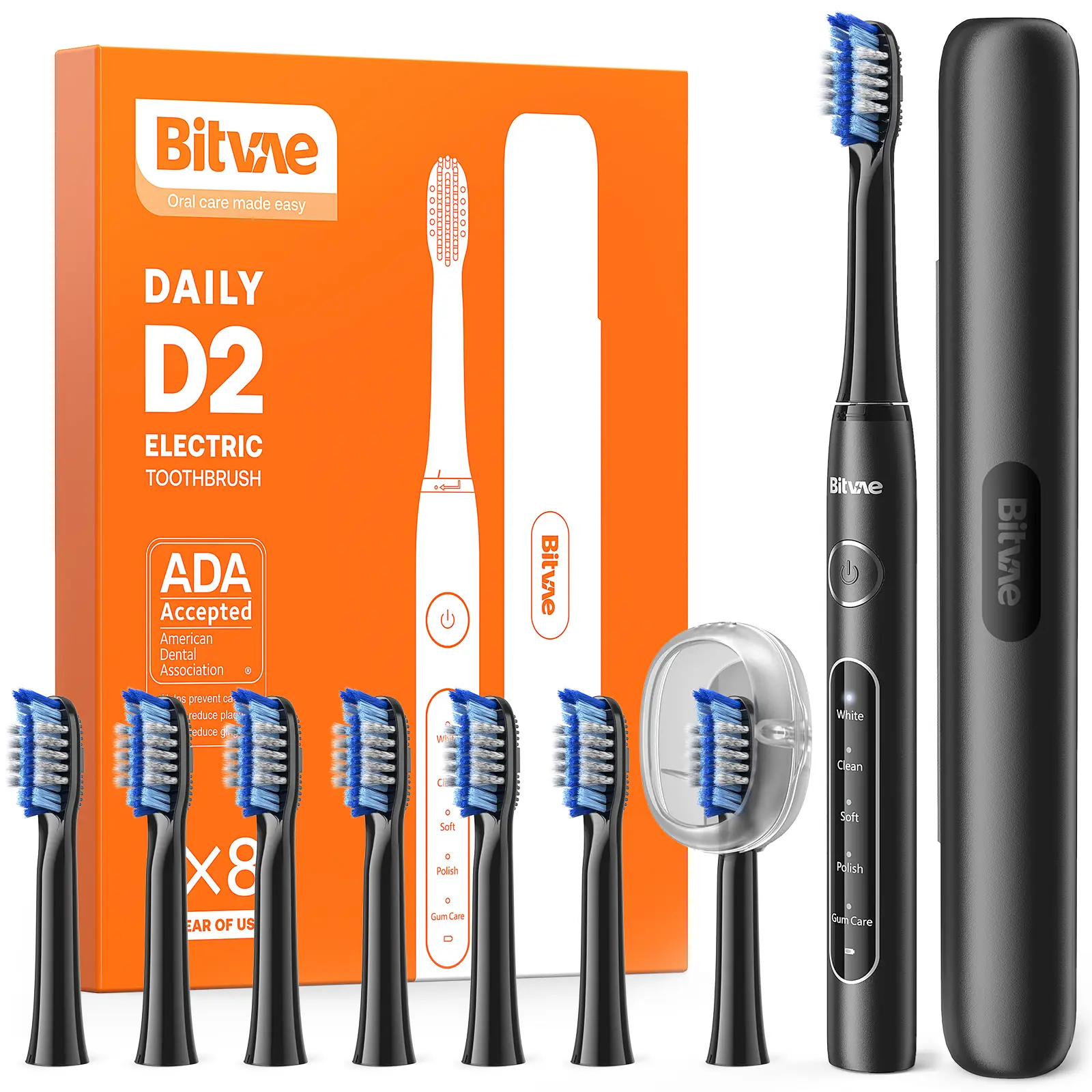 Bitvae D2 Upgraded Lightweight Travel Electric Toothbrush for Adults and Kids, ADA Accepted Portable Ultrasonic Electric Toothbrush with Rechargeable