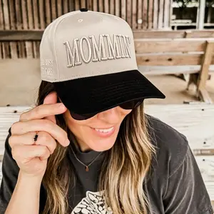 VG-Vintage Two-Tone Trucker Hat Adjustable Baseball Cap with Mommin Embroidery Ponytail Fit Unisex Outdoor Casual Headwear summerwins