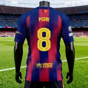 2526 Home Red  Blue Retro Short Sleeve Soccer  Football Jersey