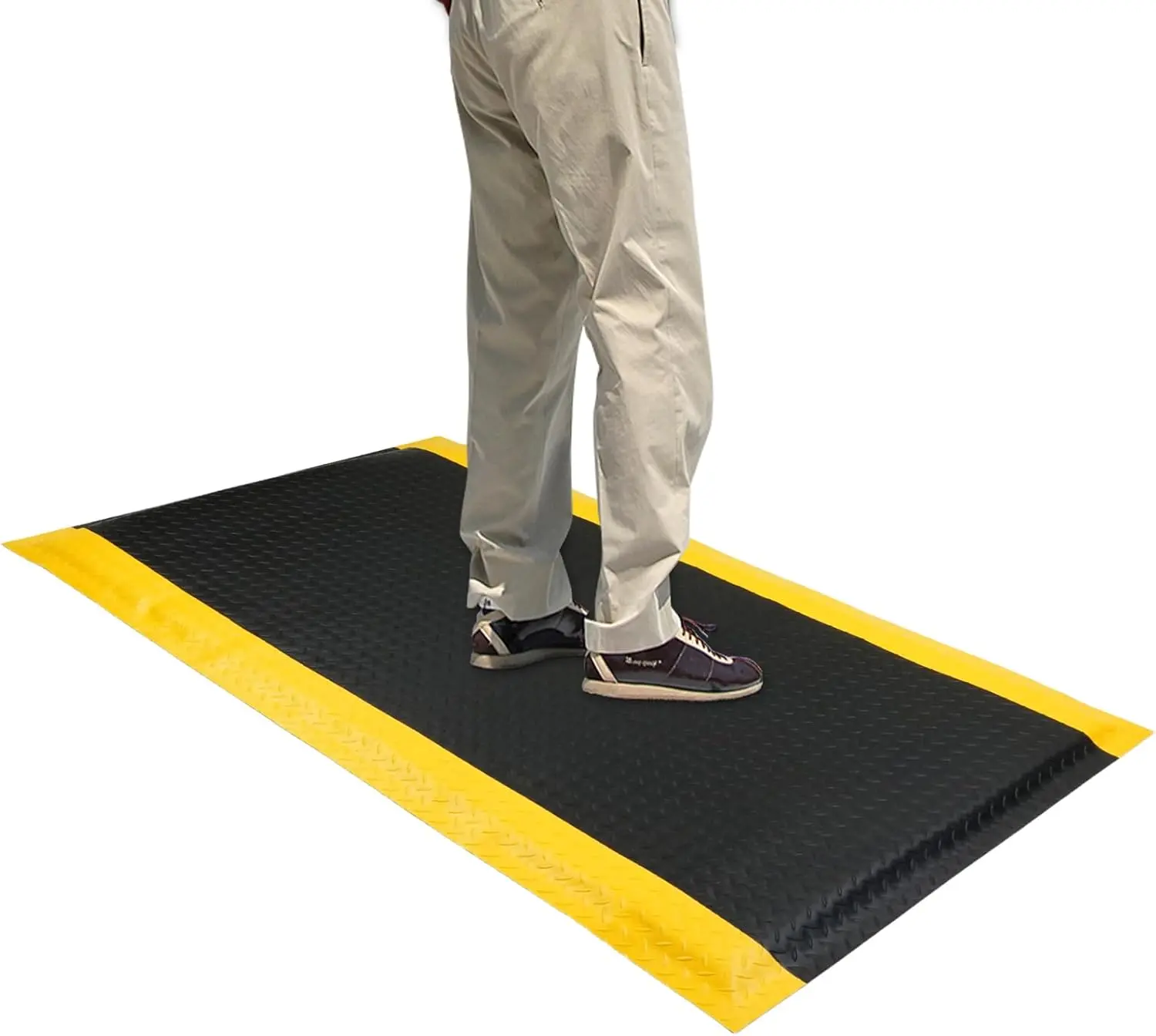 3 FT x 5 FT Anti Fatigue Mat, 15/16 Inch Thick Soft Sponge Ergonomic Mat, Non-Slip Industrial Grade Floor Mat, Easy to Clean, for Kitchen, Garage, Work, Shop, Black with Yellow Border