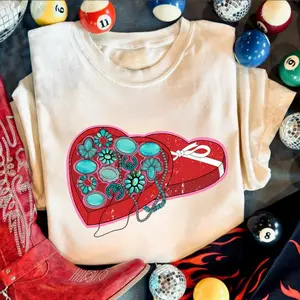 Turquoise Chocolate Box Shirt, Valentine western clothing, western cowgirl stuff, western outfits for women, country girl stuff, western tops, sweatshirts for women, country western clothing, western for women country clothes