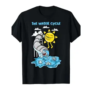 Men's water cycle Graphic T-Shirt - Short Sleeve Crew Neck Regular Fit Casual Wear | Soft & Breathable Fabric, Durable Print, Everyday Comfort, Machine Washable, cartoon educational illustration of the water cycle with a sun, clouds, and water droplets
