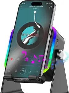 Wireless Induction Speaker 5-in-1 Bluetooth Speaker with Phone Stand,Stereo Sound, 3500mAh Rechargeable, 8 RGB Ambient Light, 360° Adjustable Holder for iPhone/Android/iPad,Gifts for Men Women (Black)