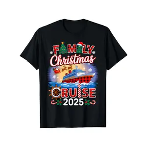 Family Christmas Cruise 2025 Matching Group Shirts - Soft Breathable T-Shirts with Cruise Ship & 2025 Graphic Print, S-XXL Sizes for Men & Women, All-Season Casual Crew Neck Tees for Holiday Cruise Outfits, Family Reunions  Black Crewneck