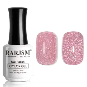 Reflective Glitter Gel Nail Polish Nude Jelly Purple Pink Sheer Gel Polish Flash Diamond Sparkle Rainbow Silver Shimmer Soak off Curing Requires 15ml Single Bottle for Home Salon Manicure