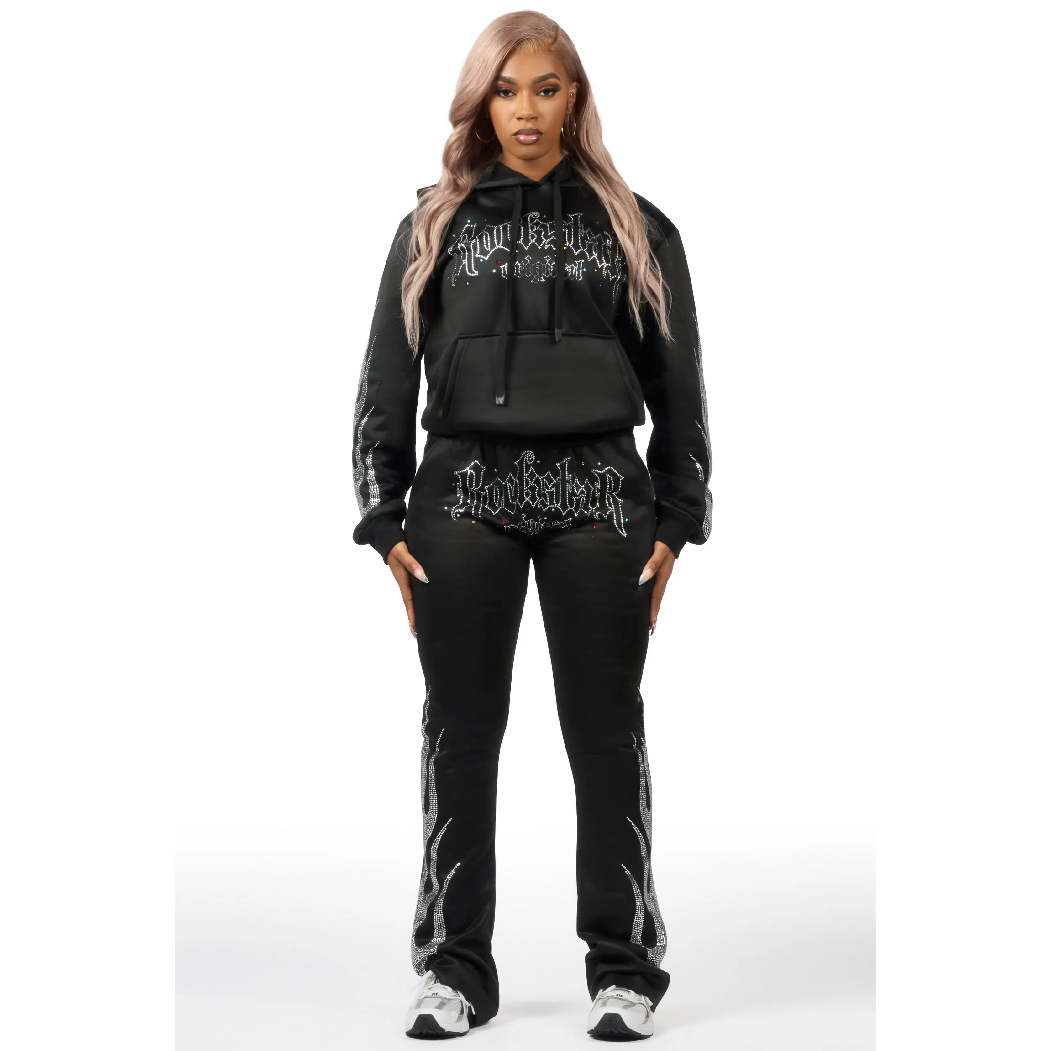 Nadyah Black Rhinestone Stacked Track Set
