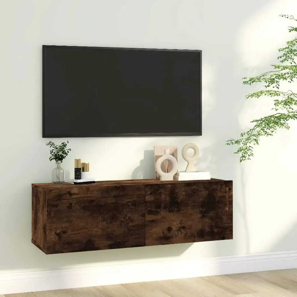 TV Wall Cabinet Smoked Oak 39.4"x11.8"x11.8" Engineered Wood