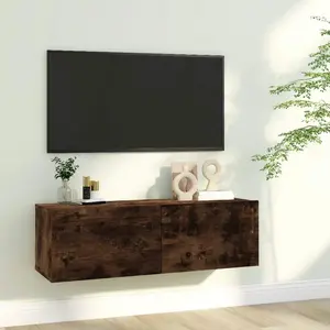 TV Wall Cabinet Smoked Oak 39.4"x11.8"x11.8" Engineered Wood
