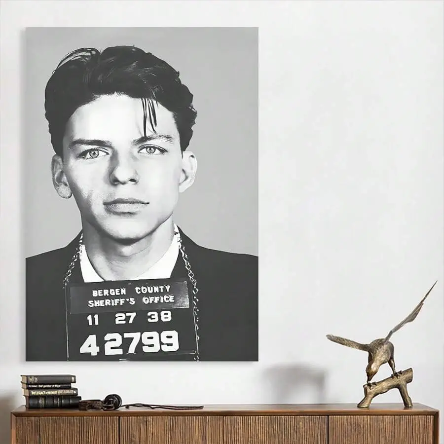 Frank Sinatra Mugshot Canvas Poster - Lightweight Retro Celebrity Print Design Artwork, Framed or Unframed Wood Wall Decor, Home Supplies for Living Room, Kid Room Hanging & Decor Inspo