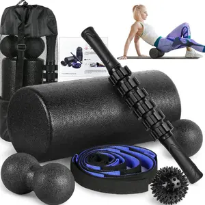 Foam Roller Set - High Density Back Roller, Muscle Roller Stick,2 Foot Fasciitis Ball, Stretching Strap, Massage Ball for Whole Body Physical Therapy & Exercise, Yoga, Back Pain, Leg, Deep Tissue