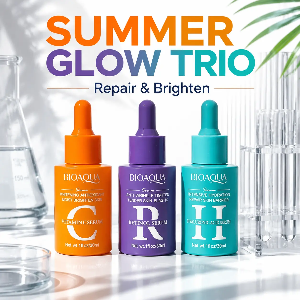 Power Trio Facial Serum (30ml) - Serums & Essences with Vitamin C for Brightening, Retinol for Anti-Aging, Hyaluronic Acid for Hydration | Glow Up Skin Transformation, Barrier Repair, Dark Spots Remedy | Day & Night Skincare Routine, Radiant, Morning Rout