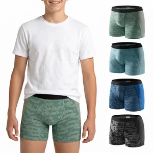 Carer Menswear 4-Pack Camo Youth Incontinence Underwear for Teenage Boys - 60ml Leakproof Cotton-Spandex-Mesh Fabric Boxer Briefs, Discreet Bedwetting Protection, School-Ready Active Wear Like Regular Athletic Pants
