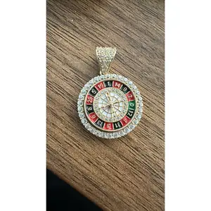 10K Yellow Gold -Spinning Roulette With CZ Casino Pendant