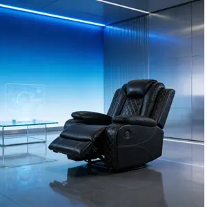 Black Breathing Leather Living Room Sectional Recliner Chair