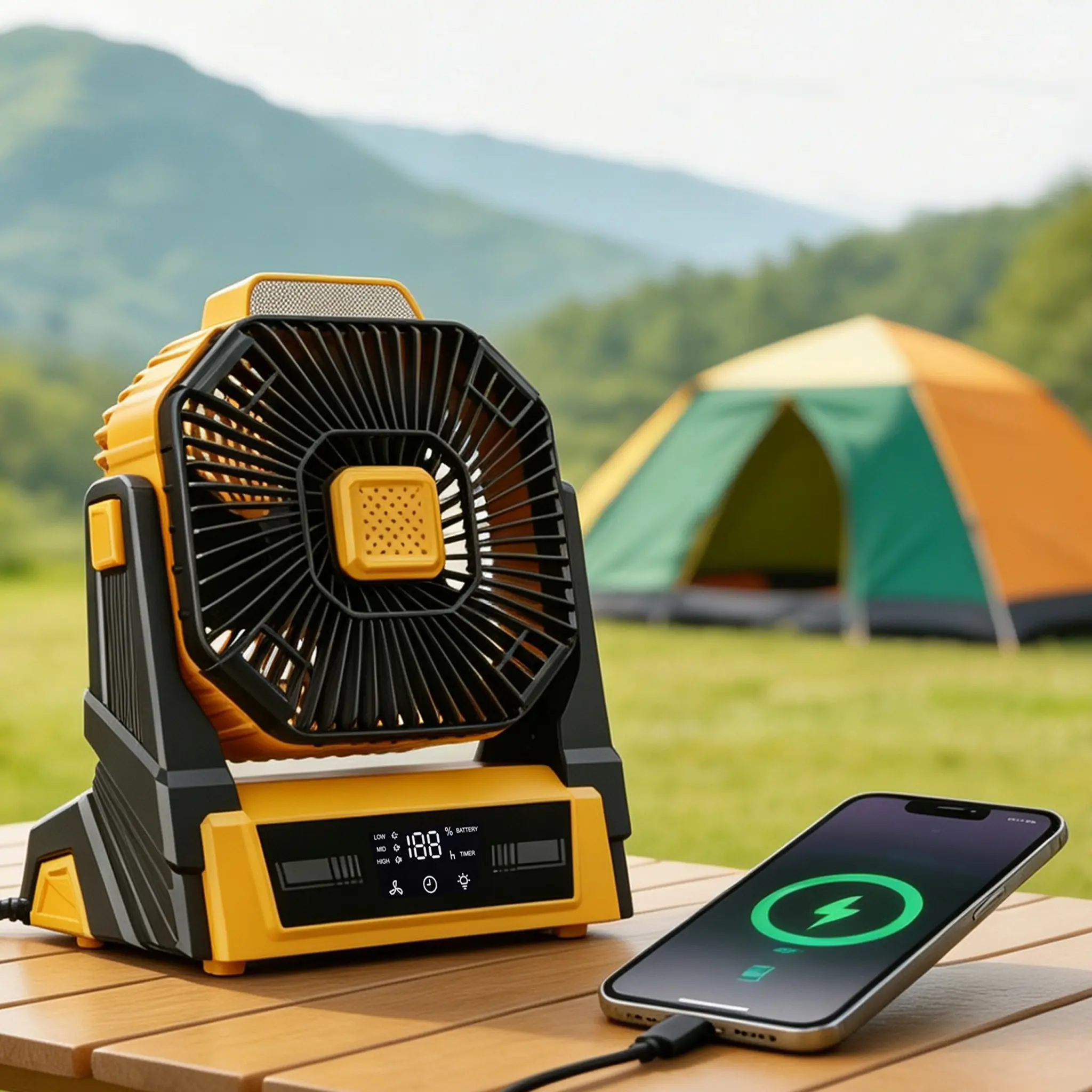 Smart Frog 2026 20000mAh Portable Rechargeable Camping Fan, Battery Powered Outdoor Emergency Fan, 3 Speeds Strong Airflow, Up to 60H Long Run Time, 3 Brightness LED Lights, Lightweight Portable Fan for Camping, RV, Tent, Job Site, Beach, Travel & Indoor