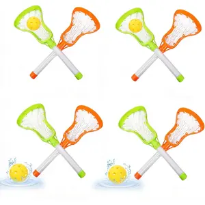 CEYAZYE 4 Sets 17" Lacrosse Stick and Ball, Mini Water Lacrosse Sticks for Pool Beach Games, Sports & Outdoor Play for Adults, Birthday Gifts (Green, Orange)