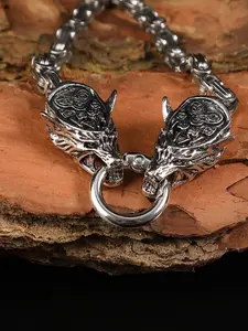 Vintage Viking Wolf Head Bracelet, Stainless Steel Chain, Fashion Trendy Unisex Bangle, Norwegian Style, Party Accessory, Gift Ideas