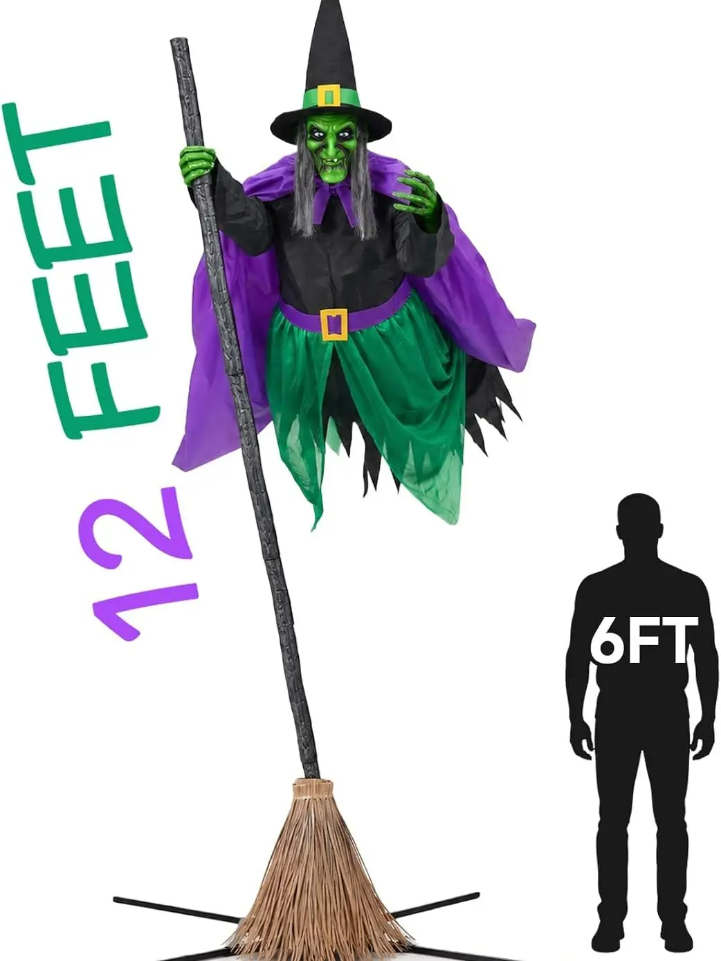 Halloween Decorations Outdoor - 12 Ft Animated Hovering Witch Animatronics | Halloween Animatronics Prop with Sound & Touch Activated Sensor - Spooky Scary Decor for Home Outside Garden Yard Lawn